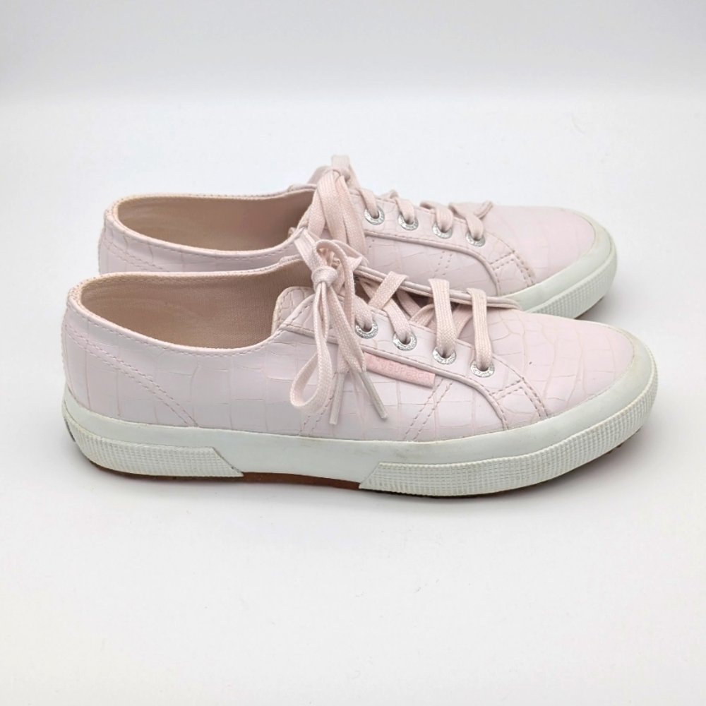 Superga Soft Pink Croc Style Lace-Up Sneakers - Picture 3 of 8